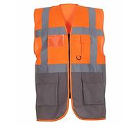 DigitalSpot Unisex High Visibility Executive Waistcoat Multi Functional Pocket Hi Vis Vests Orange/Grey 3XLarge