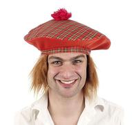 DigitalSpot Unisex Tartan Scottish Hat With Ginger Hair Adults Fancy Dress Costume Accessory One Size