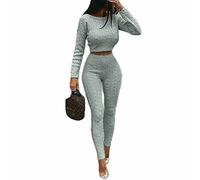 DigitalSpot Women Chunky Cable Knitted Fitted Top Legging Tracksuit Ladies Co ord Loungewear Silver Grey UK 12-14