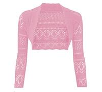 DigitalSpot Womens Long Sleeve Crochet Bolero Shrug Top Ladies Open Front Knitted Cropped Cardigan Top Baby Pink UK 12-14