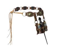 DigiTizerArt Women Medieval Faux Leather Alchemy Set - Witch Crystal Wand, Wizard Belt with Potion Vials, Cosplay Waist Pouch, Brown, One Size