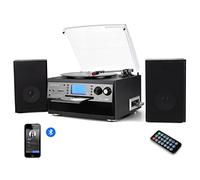 DIGITNOW! Bluetooth Viny Record Player, Turntable for CD, Cassette, AM/FM Radio and Aux in, USB port and SD Encoding, Remote Control, with Standalone Stereo Speakers