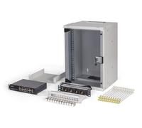 DIGITUS 10 Inch Network Kit - 9U Network Bay - Shelf - Power Strip - 16 Port Switch - 12 Port Patch Panel - 12 Keystone Modules - 20 Patch Cables - Unmounted - Soho Pro - Grey