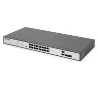 Digitus 16 Port Fast Ethernet PoE Switch, 19 Inch, Unmanaged, 2 Uplink