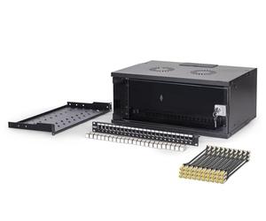 DIGITUS 19 inch Network Kit - 4U Network Cabinet - 1U Shelf - 24-Port Patch Panel - 24 Keystone Modules - 30 Patch Cables - Unmounted - SOHO PRO Series - Black
