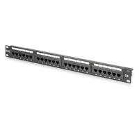 DIGITUS 19-inch patch panel - CAT 6 - LSA patch panel - 24-port RJ45 - Unshielded - Rack mount 1U - Black