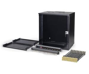 DIGITUS 19" Network Kit - 12U Network Cabinet - 2 Shelves 1U - 24-Port Patch Panel - 24 Keystone Modules - 30 Patch Cables - Power Strip - Unmounted - SOHO PRO Series - Black