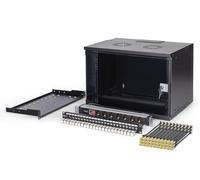 DIGITUS 19" Network Kit - 7U Network Cabinet - 1U Shelf - 24-Port Patch Panel - 24 Keystone Modules - 30 Patch Cables - Power Strip - Unmounted - SOHO PRO Series - Black