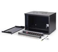 DIGITUS 19" Network Kit - 7U Network Cabinet - 1U Shelf - 24-Port Patch Panel - 24 Keystone Modules - 30 Patch Cables - Power Strip - Unmounted - SOHO PRO Series - Black