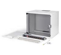 DIGITUS 19" Network Kit - 9U Network Cabinet - 1U Shelf - 24-Port Patch Panel - 24 Keystone Modules - 30 Patch Cables - Power Strip - Unmounted - SOHO PRO Series - Grey