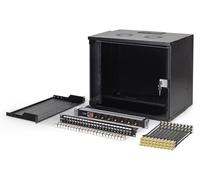 DIGITUS 19" Network Kit - 9U Network Cabinet - 1U Shelf - 24-Port Patch Panel - 24 Keystone Modules - 30 Patch Cables - Power Strip - Unmounted - SOHO PRO Series - Black