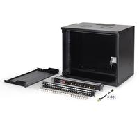 DIGITUS 19" Network Kit - 9U Network Cabinet - 1U Shelf - 24-Port Patch Panel - 24 Keystone Modules - 30 Patch Cables - Power Strip - Unmounted - SOHO PRO Series - Black