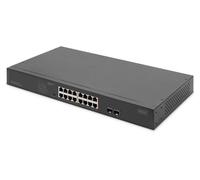 DIGITUS 19" PoE Network Switch - 16-Port Gigabit + 2-Port Gigabit SFP - Unmanaged - VLAN - 250W PoE Power Budget - 10/100/1000 Mbit/s - Black