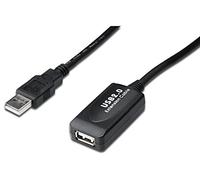 DIGITUS 25m USB A Male to A Female USB 2.0 Repeater Cable, Black