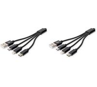 Digitus 3-in-1 charging cable - 0.15 m - USB-A to Type C, Micro B, Lightning - 10 W - for smartphones, tablets, power banks - black (Pack of 2)