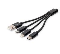 DIGITUS 3-in-1 charging cable - 0.15 m - USB-A to Type C, Micro B, Lightning - 10 W - for smartphones, tablets, power banks - black