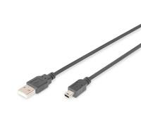 DIGITUS 3m Length USB 2.0 A Male - Mini B Male Connection Cable - Black 3 Meters