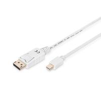 Digitus DisplayPort Adapter Cable - mini DP to DP - Full HD 1080p/60Hz - 3m - Locking - DisplayPort 1.1a - Compatible with MacBook, Mac, PC - White