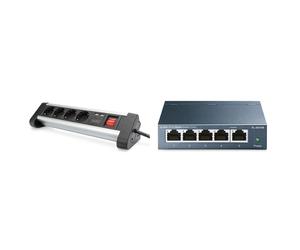 Digitus 4-way Office Power Strip with 2x USB On/Off Switch, Alu-housing, USB out