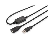 DIGITUS Active USB 2.0 extension cable - Repeater cable - USB A male to female - 10 m - 480 Mbit/s - Plug & Play - Power supply via USB - Black