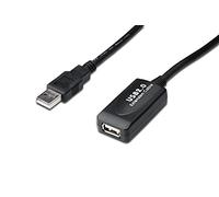 DIGITUS Active USB 2.0 extension cable - Repeater cable - USB A male to female - 20 m - 480 Mbit/s - Plug & Play - Power supply via USB - Black