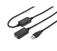 DIGITUS Active USB 2.0 extension cable - Repeater cable - USB A male to female - 20 m - 480 Mbit/s - Plug & Play - Power supply via USB - Black