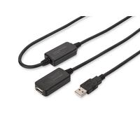 DIGITUS Active USB 2.0 extension cable - Repeater cable - USB A male to female - 20 m - 480 Mbit/s - Plug & Play - Power supply via USB - Black