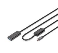 DIGITUS Active USB 3.2 Gen 1 extension cable - 10 m - USB-C plug to Type-A socket - Repeater cable with plug & play - Up to 5 Gbit/s - Power supply via Type-C - Black