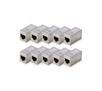 Digitus at-AG 8/8 C6S - RJ45 Coupler Cat 6 - Pack of 10 - LAN Cable Extension - Cat6 Network Cable Connector - PoE Compatible - Modular Coupling - For Switch, DSL, Modem, Router, PC - Silver