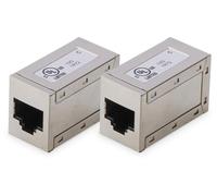 Digitus at-AG 8/8 C6S - RJ45 Coupler Cat 6 - Pack of 2 - LAN Cable Extension - Cat6 Network Cable Connector - PoE Compatible - Modular Coupling - For Switch, DSL, Modem, Router, PC - Silver