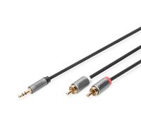 Digitus audio adapter cable - 3.5mm jack to 2x RCA - aux cable - stereo cable - RCA adapter - gold-plated contacts - braided cable - 1m - black - for stereo systems, home cinema, soundbar, computer