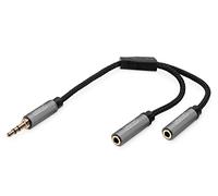 Digitus audio splitter - 3.5mm jack to 2x 3.5mm socket - aux splitter - stereo splitter - gold-plated contacts - 0.2m - black - for smartphones, computers, laptops, MP3 players, stereo systems