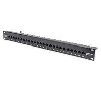 DIGITUS CAT 3 ISDN Patch Panel, unshielded, 25-port RJ45 8P4C, LSA, 1U, rack mount, black, 482x44x109mm