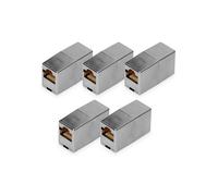 DIGITUS DN-93901 - RJ45 Coupler Cat 5e - Pack of 5 - LAN Cable Extension - Cat5e Network Cable Connector - PoE Compatible - Modular Coupling - For Switch, DSL, Modem, Router, PC - Silver