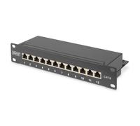 DIGITUS Cat 6 patch panel - 12 ports - RJ45 jacks - 10-inch rack mount 1 rack unit - LSA distribution field - shielded - black