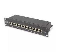 Digitus CAT 6 Class E Patch Panel shielded black. Connector(s): RJ-45. Mounting: Rack mounting Rack capacity: 1U Product colour: Black. Package width: 280 mm Package depth: 60 mm Package weight: 1.03