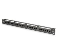 DIGITUS 19-inch patch panel - CAT 6 - LSA patch panel - 24-port RJ45 - Unshielded - Rack mount 1U - Black