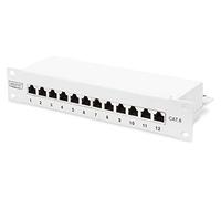 DIGITUS Cat 6 patch panel - 12 ports - RJ45 jacks - 10-inch rack mount 1 rack unit - LSA distribution field - shielded - gray