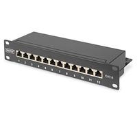 DIGITUS Cat 6 patch panel - 12 ports - RJ45 jacks - 10-inch rack mount 1 rack unit - LSA distribution field - shielded - black