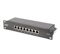 DIGITUS Cat 6 patch panel - 8 ports - RJ45 jacks - 10-inch rack mount 1 rack unit - LSA distribution field - shielded - black