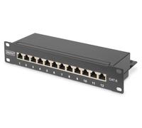DIGITUS Cat-6 Patchpanel - 12 Ports - RJ45-Buchsen - 10-Zoll Rack-Mount 1HE - LS