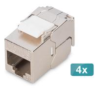 DIGITUS Keystone Module Cat-6A Shielded - 4 pieces - Compact version - RJ45 socket - 500 MHz 10GBase-T - AWG 26-22 - Design-compatible - With cable ties - Tool-free installation