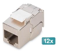 DIGITUS Keystone Module Cat-6A Shielded - 12 pieces - Compact version - RJ45 socket - 500 MHz 10GBase-T - AWG 26-22 - Design-compatible - With cable ties - Tool-free installation