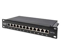 DIGITUS Cat 6A patch panel - 12 ports - RJ45 jacks - 10-inch rack mount 1 rack unit - LSA distribution field - shielded - black