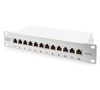 DIGITUS Cat 6A patch panel - 12 ports - RJ45 jacks - 10-inch rack mount 1 rack unit - LSA distribution field - shielded - gray