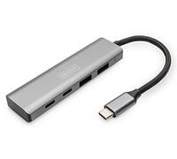 DIGITUS DA-70245 - USB Hub - 4-Port USB 3.2 Gen 2 Hub Type C - Superspeed+ data transfer up to 10 Gbit/s - Compact & portable - Plug-and-Play - For PC, Notebook & Mac - dark gray