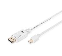 Digitus DisplayPort Adapter Cable - mini DP to DP - Full HD 1080p/60Hz - 3m - Locking - DisplayPort 1.1a - Compatible with MacBook, Mac, PC - White