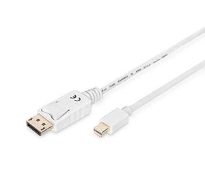 Digitus DisplayPort Adapter Cable - mini DP to DP - Full HD 1080p/60Hz - 3m - Locking - DisplayPort 1.1a - Compatible with MacBook, Mac, PC - White