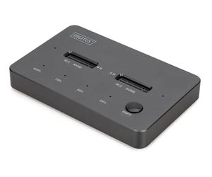 Digitus Dual M.2 NVMe SSD Clone Station - USB 3.1 Gen2 Type-C - M.2 module type 22110, 2280, 2260, 2242 - M/B+M key - Offline clone function - 10 Gbit/s - Black