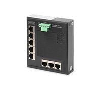 DIGITUS Flat Network Switch - 8-port Gigabit Ethernet - DIN rail mounting - terminal block - fanless - black